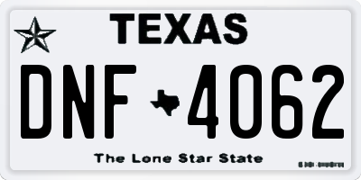 TX license plate DNF4062