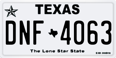 TX license plate DNF4063