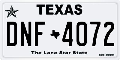 TX license plate DNF4072