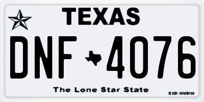 TX license plate DNF4076