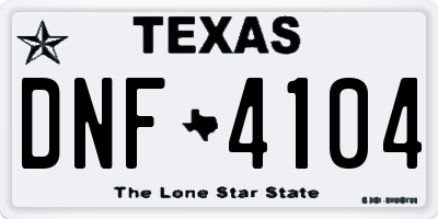 TX license plate DNF4104