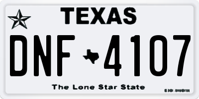 TX license plate DNF4107