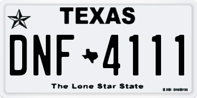 TX license plate DNF4111