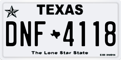 TX license plate DNF4118