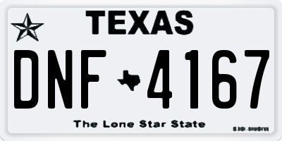 TX license plate DNF4167