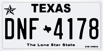 TX license plate DNF4178
