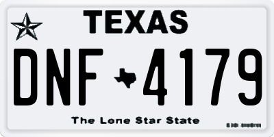 TX license plate DNF4179