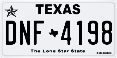TX license plate DNF4198