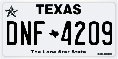 TX license plate DNF4209