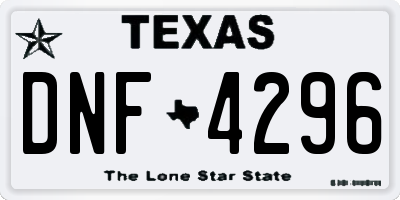 TX license plate DNF4296