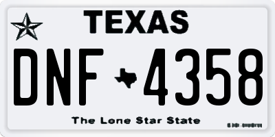 TX license plate DNF4358