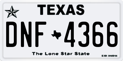 TX license plate DNF4366