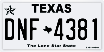 TX license plate DNF4381