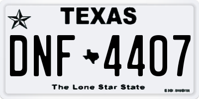 TX license plate DNF4407
