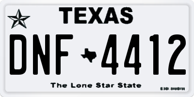 TX license plate DNF4412