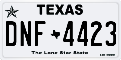 TX license plate DNF4423