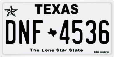 TX license plate DNF4536