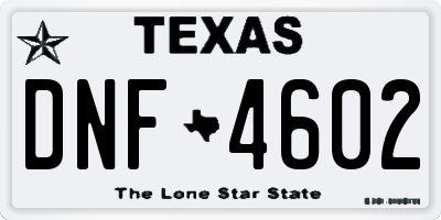 TX license plate DNF4602