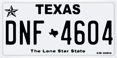 TX license plate DNF4604