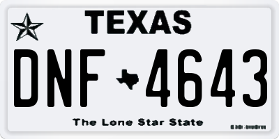 TX license plate DNF4643