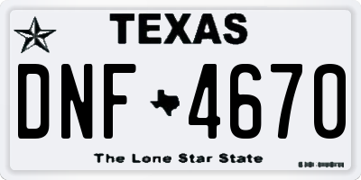 TX license plate DNF4670