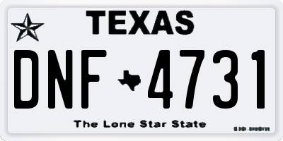 TX license plate DNF4731