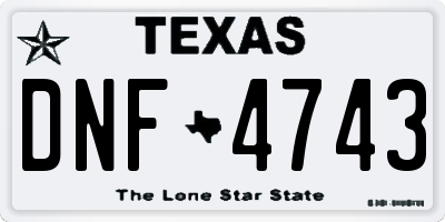 TX license plate DNF4743
