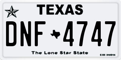 TX license plate DNF4747