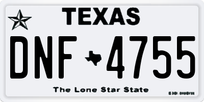 TX license plate DNF4755