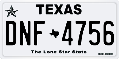 TX license plate DNF4756