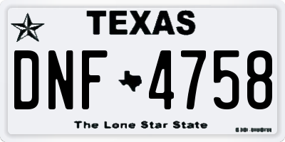 TX license plate DNF4758