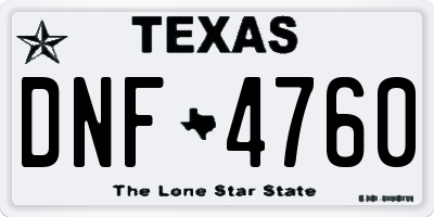 TX license plate DNF4760