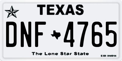 TX license plate DNF4765