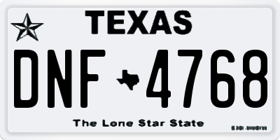TX license plate DNF4768