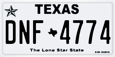 TX license plate DNF4774