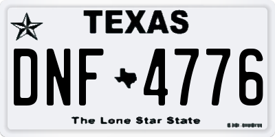 TX license plate DNF4776