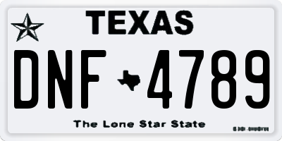 TX license plate DNF4789