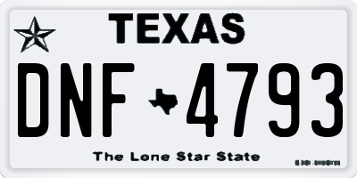 TX license plate DNF4793