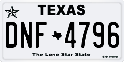 TX license plate DNF4796