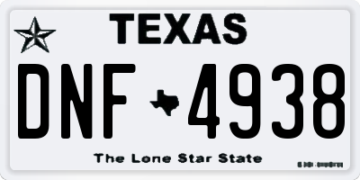 TX license plate DNF4938
