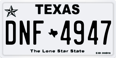 TX license plate DNF4947