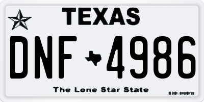 TX license plate DNF4986