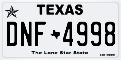 TX license plate DNF4998