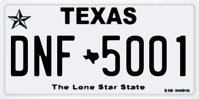 TX license plate DNF5001
