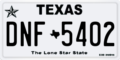 TX license plate DNF5402