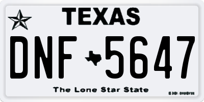 TX license plate DNF5647