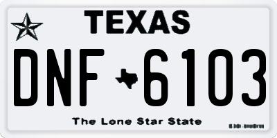 TX license plate DNF6103