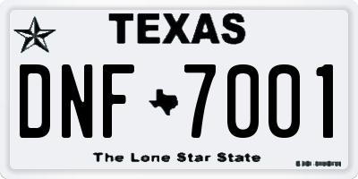 TX license plate DNF7001