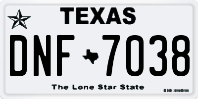 TX license plate DNF7038