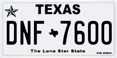 TX license plate DNF7600